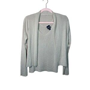 Eileen Fisher Metallic Gold Open Front Cardigan  Set‎ Sz S Lightweight Sweater